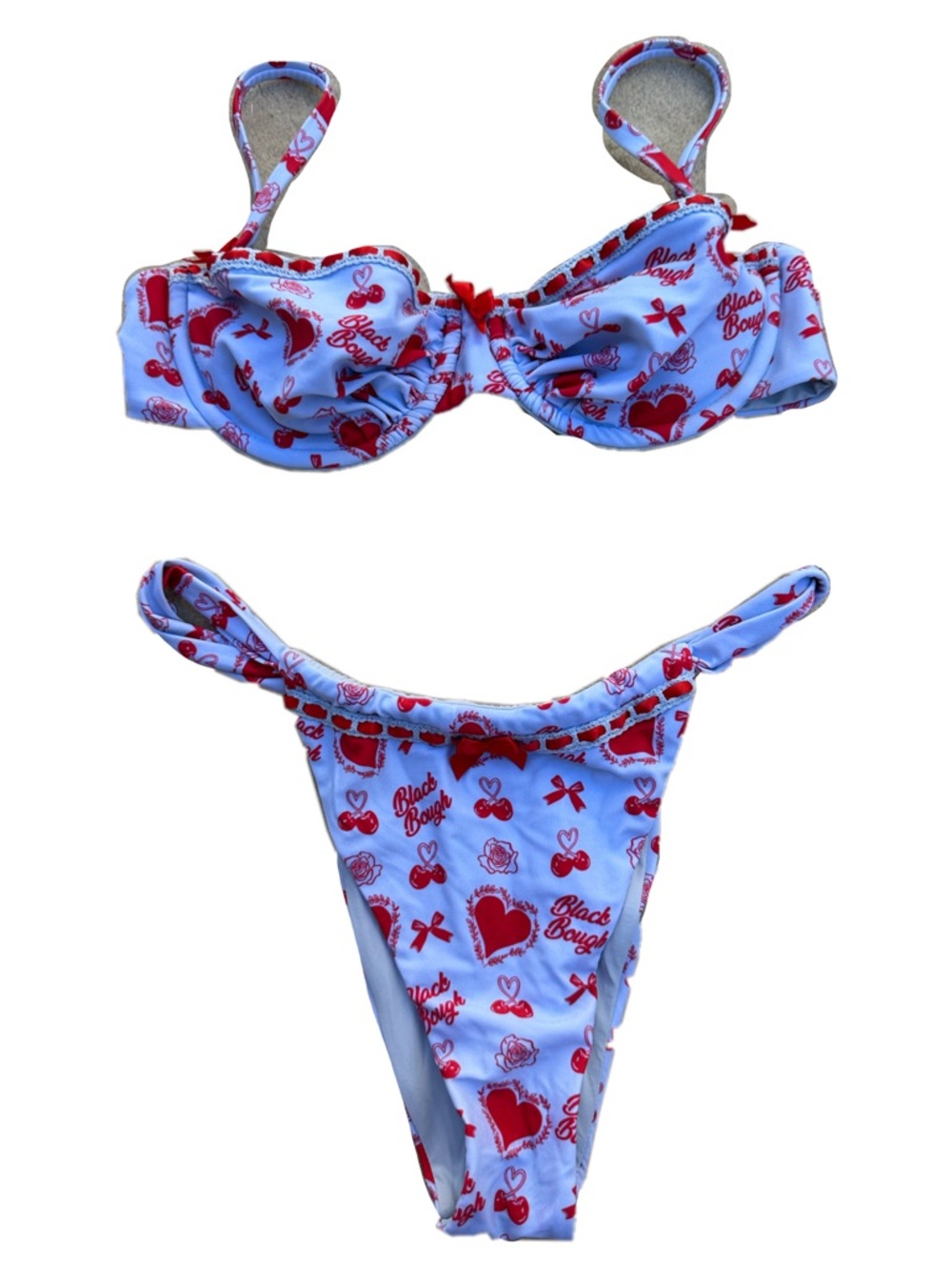 Blackbough Red and White Heart Print Bikini Set